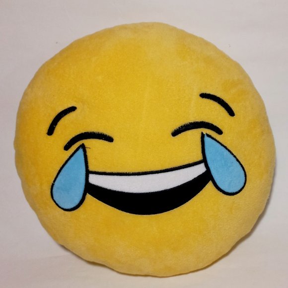 Emoji Yellow Plush Pillow Laugh Cry Smile 12 inch Round Soft Emoticon - Picture 1 of 9